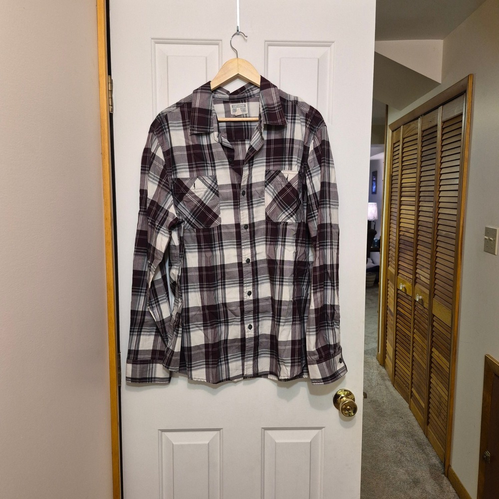 Converse One Star Mens XL Plaid Button Up Shirt Purple White Long Sleeve Casual